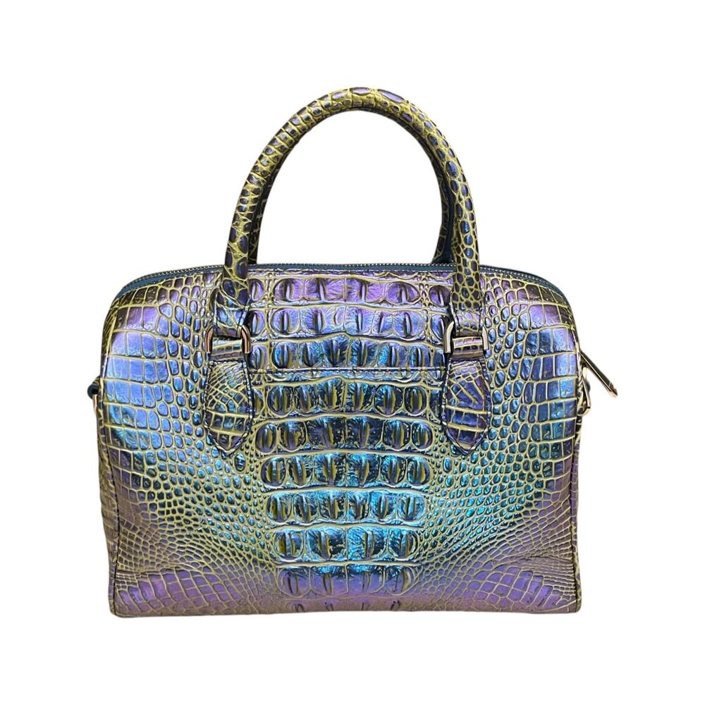 Brahmin Stacy Illuminate Melbourne Satchel Iridescent Purple Blue Leather Bag - Picture 3 of 15